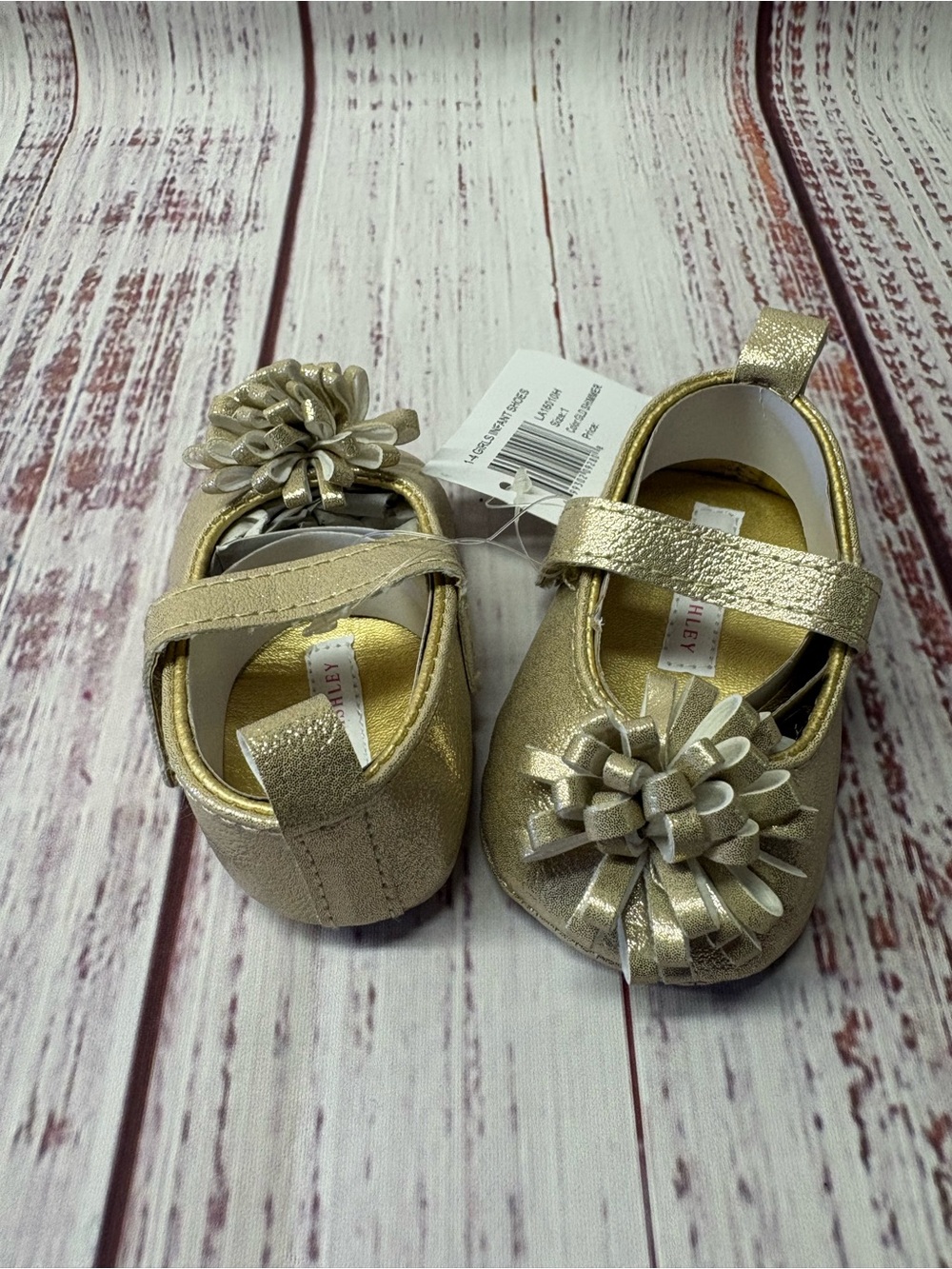 Laura Ashley Metallic Gold Flower Strap Baby Shoes